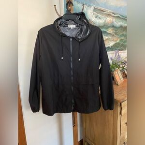 Black windbreaker hooded jacket